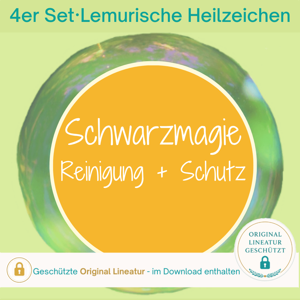 Titelbild des 4er-Sets Lemurische Heilzeichen für Schwarzmagie, energetische Reinigung und Schutz.